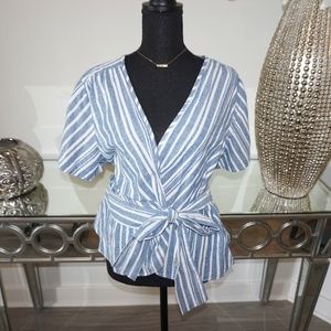 Linen Blue and White Stripped Blouse